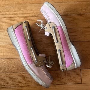 GH Bass womens Sz 8 Leather Boat Shoes Pink And Tan Preppy Nautical marlin 12/14